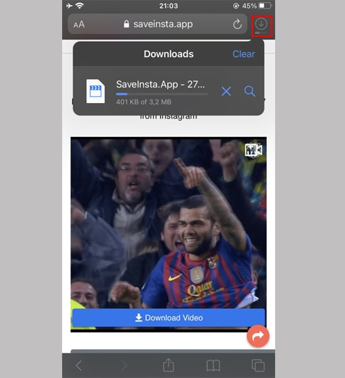 You will see a download icon on the top of the browser as shown below, click to see the download progress of the video.